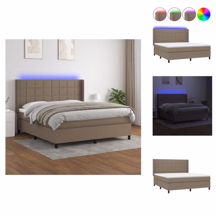vidaXL Letto a molle con materasso e tessuto LED Taupe 160x200 cm - Letti & strutture letto