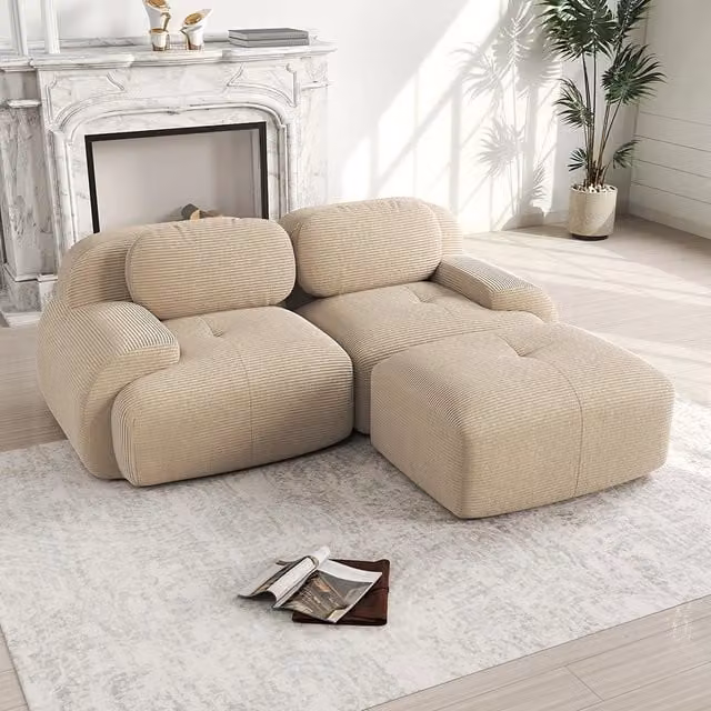 Divano angolare 82" velluto morbido - Xylo - Modulare, senza montaggio, imbottitura elastica, beige