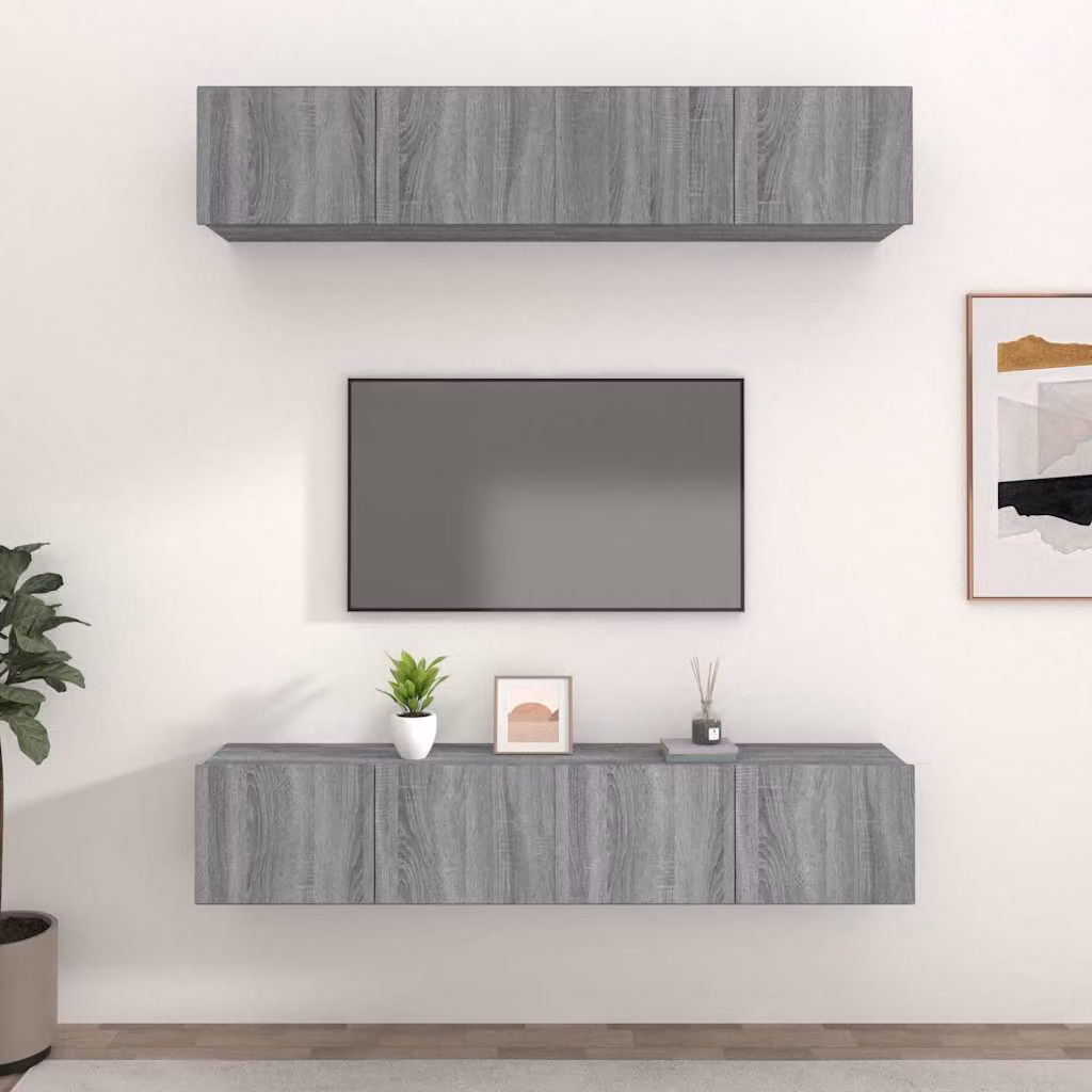 Set di 4 mobili TV sospesi vidaXL in legno MDF grigio opaco L: 80 cm, P: 30 cm, H: 30 cm – 1