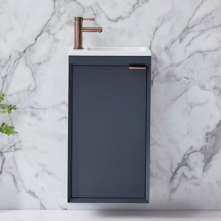 Mobile Bagno Sospeso Antracite 400mm con Lavabo e Maniglia con Impugnatura a Dito Bronzo Spazzolato - Edge