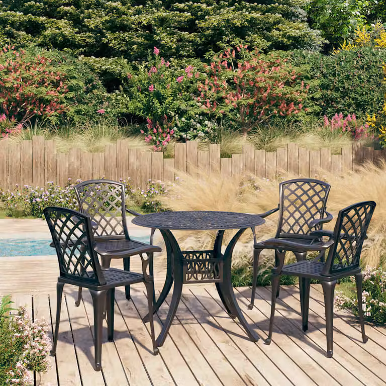 Set da Bistrot vidaXL in Alluminio Pressofuso Nero Opaco, 5 Pezzi per Giardino