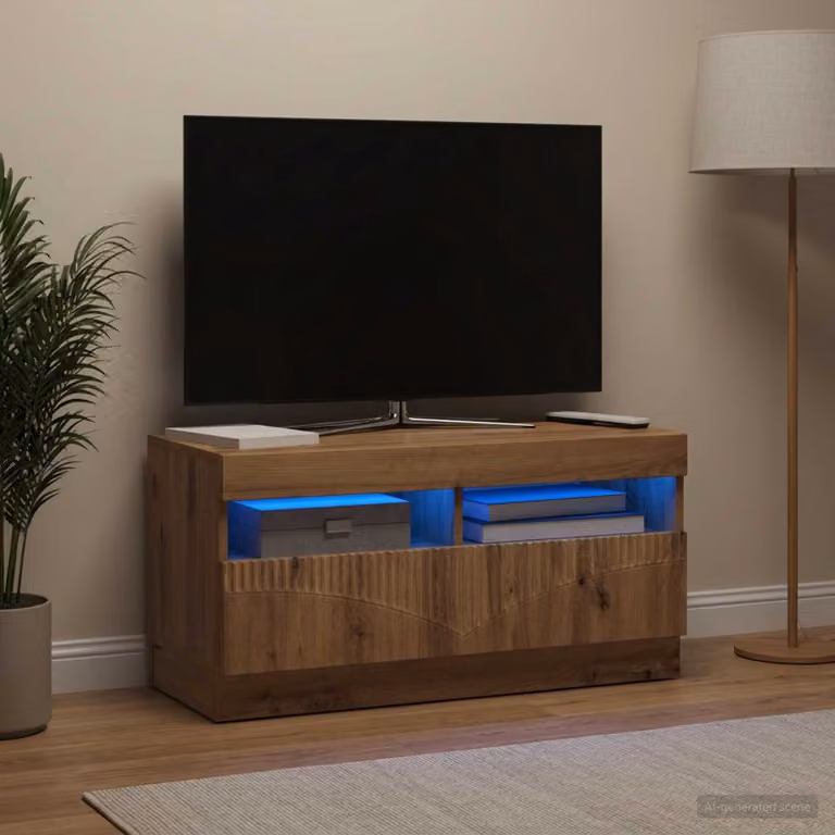 Mobile TV LED vidaXL in legno ingegnerizzato color rovere marrone con illuminazione integrata e scomparti multimediali