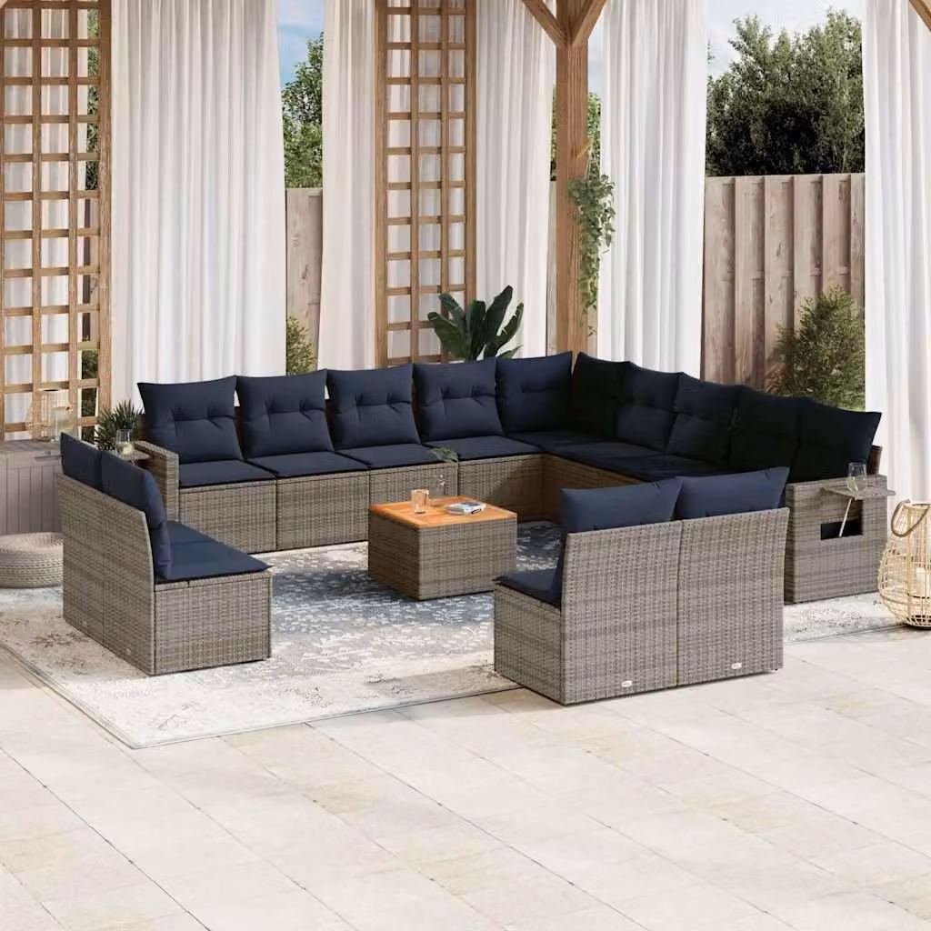 Maison Exclusive - Set divano da giardino da 14 pezzi con cuscini, grigio, polyrattan