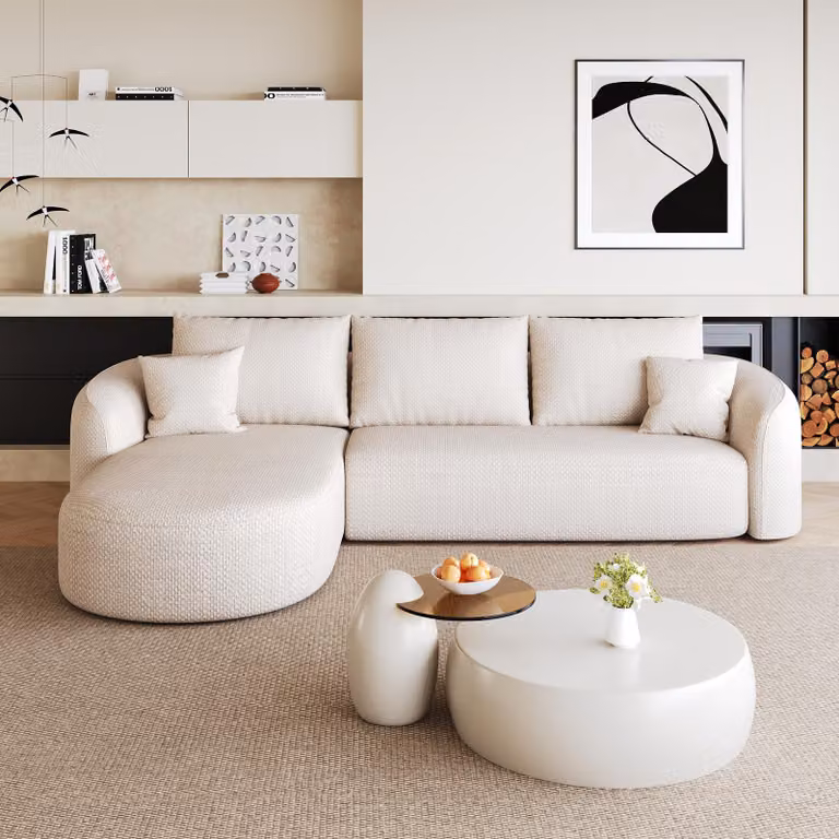 Divano angolare MODFU a forma di L, divano modulare a 2 posti con chaise longue sinistra, dimensioni 266 x 168 x 85 cm, divano componibile senza montaggio, divano letto per soggiorno, colore bianco