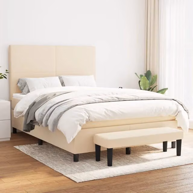 Letto Ibrido con Giroletto a Molle e Materasso vidaXL in Tessuto Beige e Bianco L/P/H: 140 x 200 x 128 cm