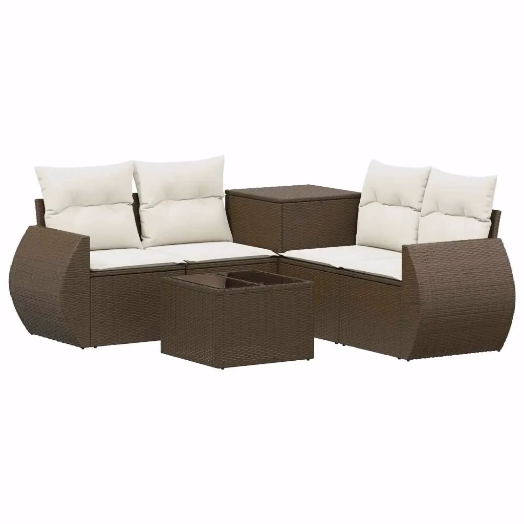 Set di mobili da giardino vidaXL in polyrattan marrone e bianco con divano a L, elementi angolari, divano a 2 posti, tavolino da caffè e cuscini inclusi – 2