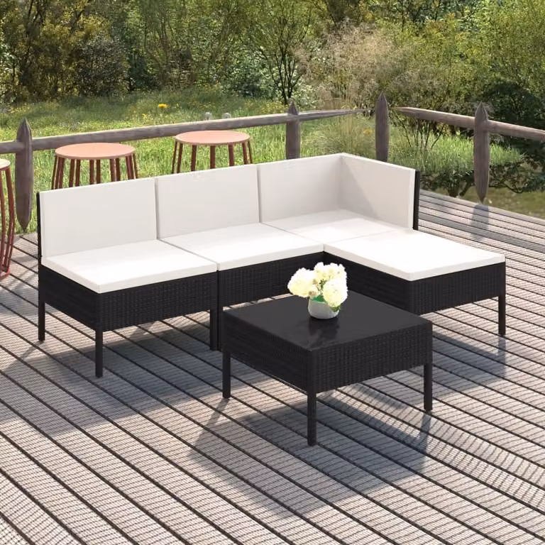 Maison Exclusive - Set da giardino da 5 pezzi con cuscini in rattan sintetico nero