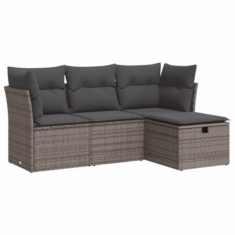 Set Divani da Giardino 4 pz con Cuscini in Polyrattan Grigio