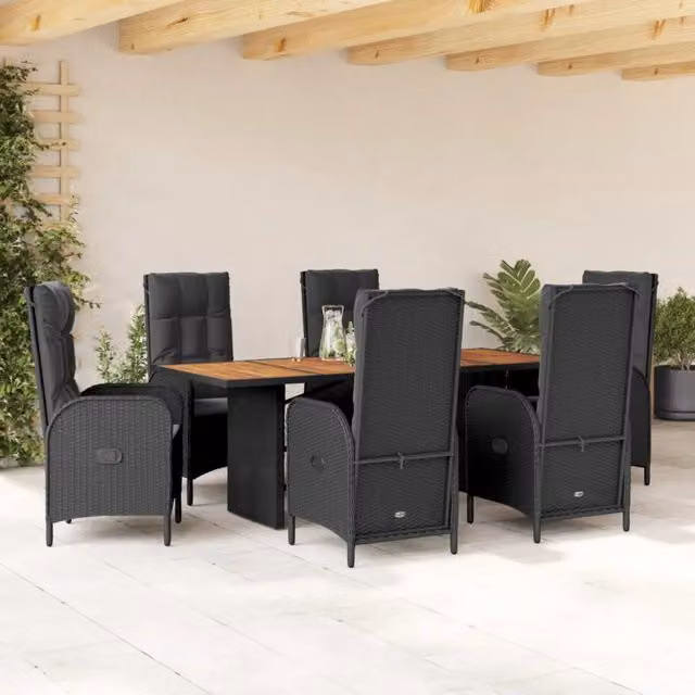 Set da pranzo da giardino vidaXL in legno di acacia e polyrattan nero con 7 pezzi