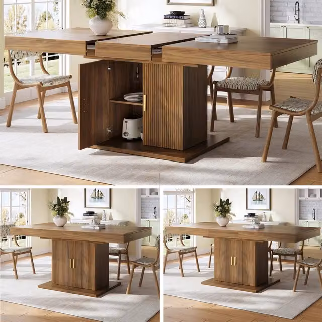 Tavolo da pranzo allungabile con contenitore ¨C Minimal ¨C Effetto rovere/noce, 140-180cm
