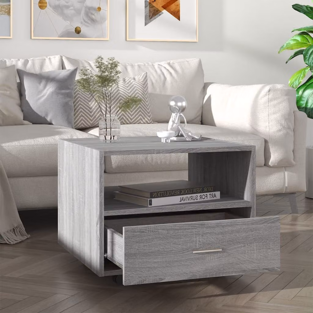 The Living Store Tavolino Grey Sonoma 55x55x40 cm Materiale a base di legno