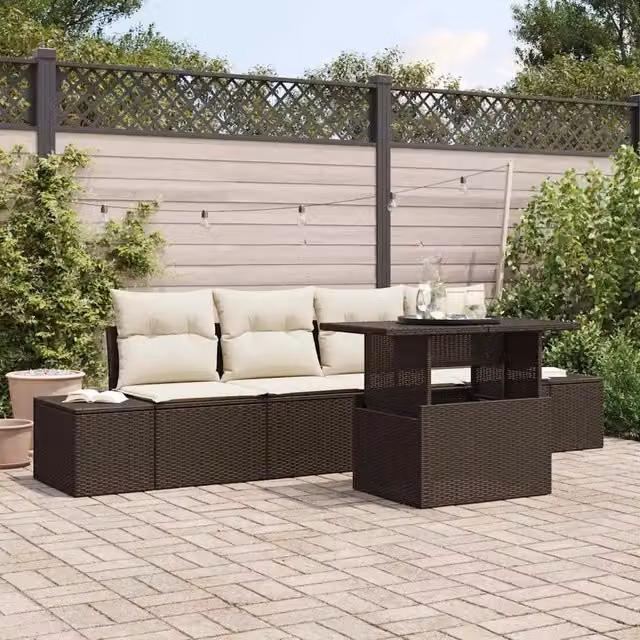 Set di divani 5 pz Marrone e Crema polyrattan 3349084