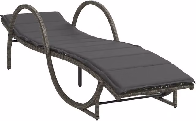 Lettino Prendisole | Sdraio da giardino | Lettino da sole con Cuscino Grigio 60x199x42cm in Polyrattan