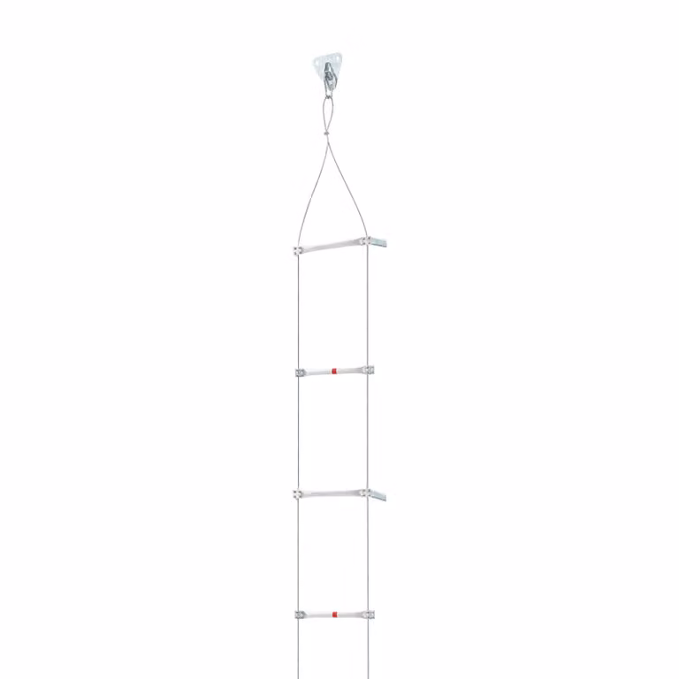 Scala di soccorso, lunghezza 10 metri, capacità di carico 200 kg, realizzata in lega di acciaio e alluminio, lunghezza delle pedane 30 cm, modello da montaggio a sospensione