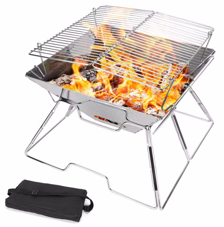 Focolare per barbecue, focolare portatile per campeggio con griglia pieghevole in acciaio inossidabile