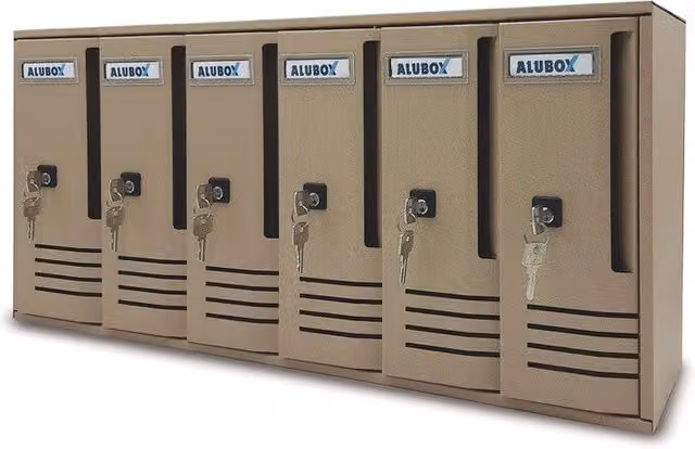 Cassetta postale Alubox Cubo C6 in alluminio colore sabbia L/P/H: 62 x 17,5 x 30 cm