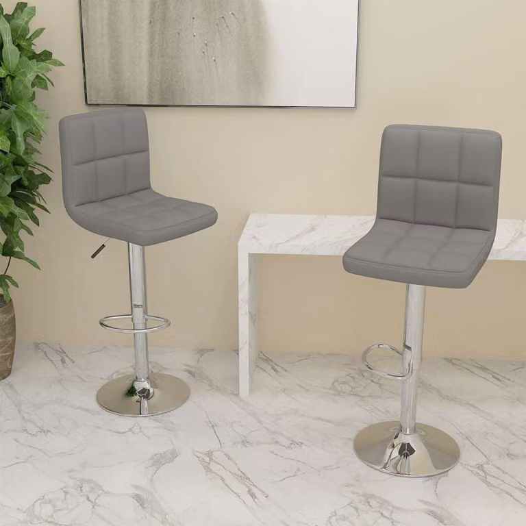 Set di 2 sgabelli da bar vidaXL in tessuto grigio con seduta girevole a 360 gradi e struttura in metallo