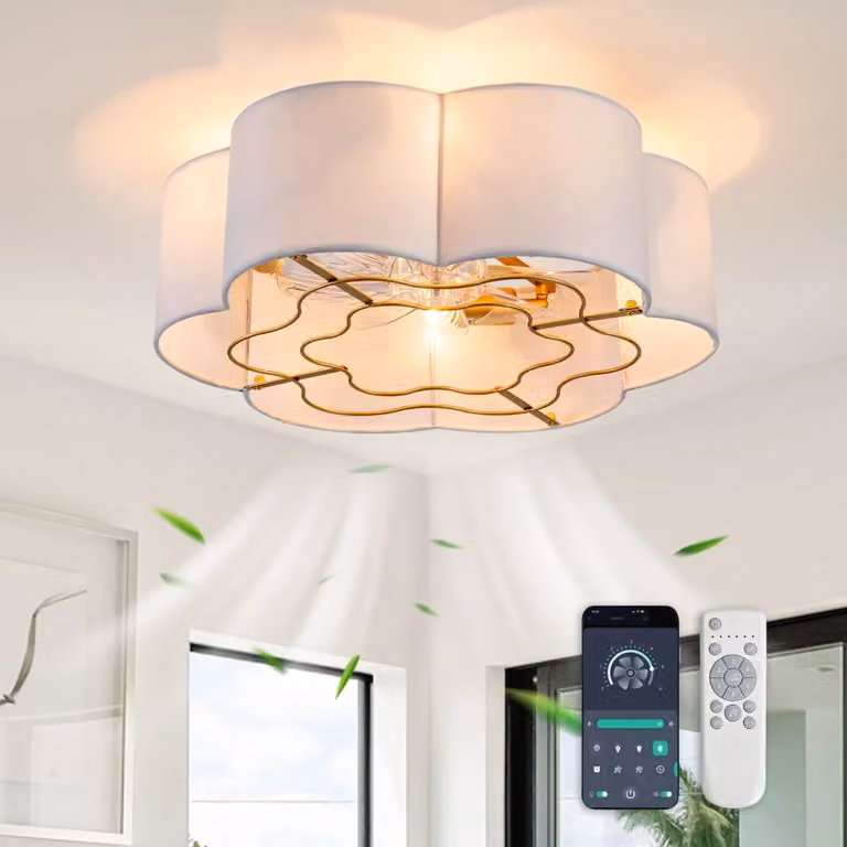 Ventilatore da soffitto moderno da 19 pollici con pale in ABS, controllo tramite app e telecomando, 6 velocità reversibili e luce LED, ideale per camera da letto e cameretta dei bambini, disponibile in bianco o beige