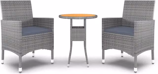 Set da pranzo da giardino Outsunny in resina di vimini grigia con tavolo rotondo in legno di acacia e 3 sedie