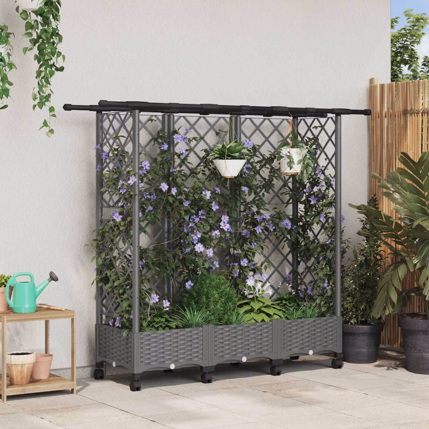 vidaXL Letto Rialzato con Griglia e Tetto per Giardino e Erbe Aromatiche, Grigio Chiaro