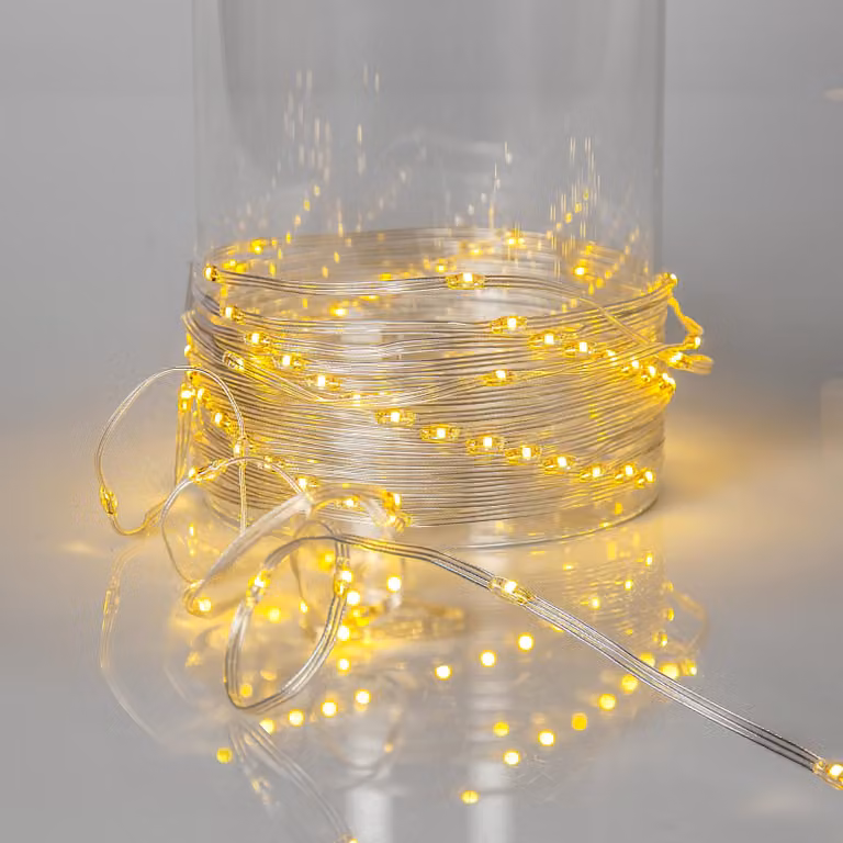 Ghirlanda luminosa a LED, Dew Drop Micro, per esterni, bianco caldo, 15 m, trasparente