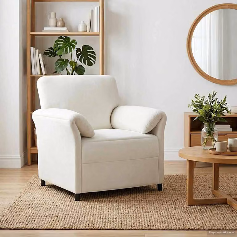 Divano singolo vidaXL in velluto beige con struttura in metallo, L: 88 cm, P: 83 cm, H: 95 cm