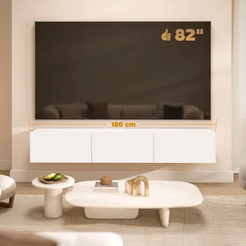 Mobile TV sospeso REDOM bianco moderno con 3 ante ribaltabili in MDF per soggiorno – 2
