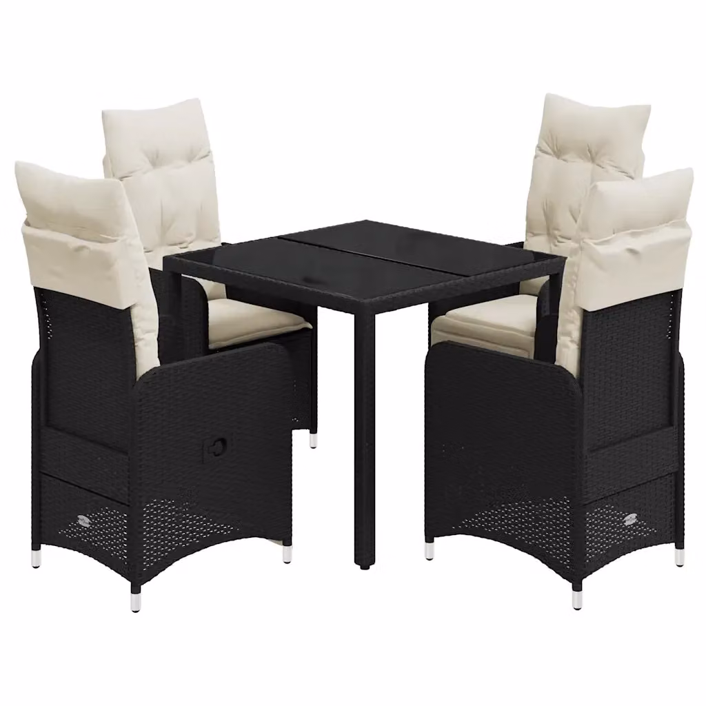 vidaXL Set Bistrò da Giardino 5 pz in Polyrattan e Metallo con Piano in Vetro Nero e Bianco – 2