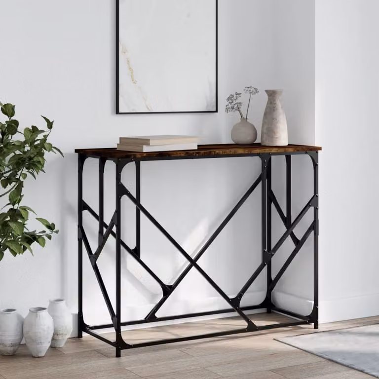 vidaXL Tavolo Consolle in Legno Rovere Fumo e Metallo, L 100 x P 40 x H 80 cm
