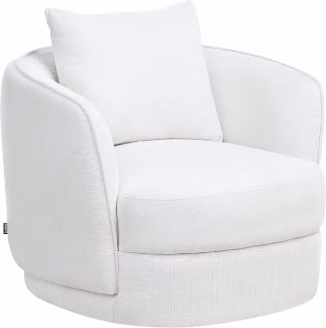 Poltrona Girevole 360 Gradi BELIANI in Tessuto Bianco con Schienale Rotondo e Braccioli Stile Retro Glam per Soggiorno e Camera da Letto
