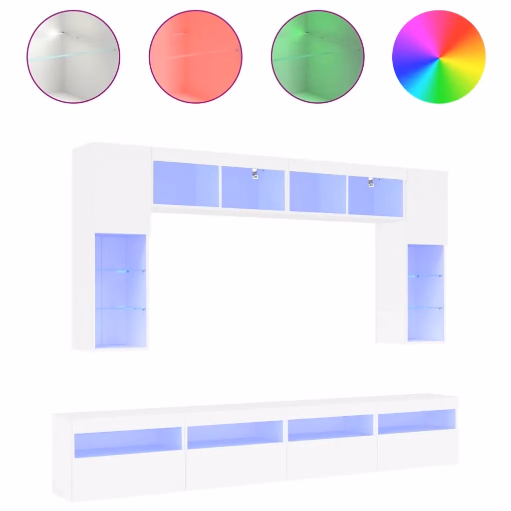 vidaXL Set Mobili TV a Muro 8 pz Moderno Bianco Lucido con Luci LED integrate – 2