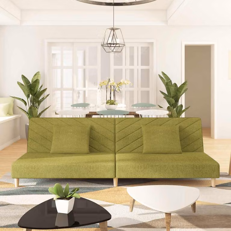 Divano letto 2 posti con 2 cuscini, rivestito in tessuto verde, marca Maison Exclusive