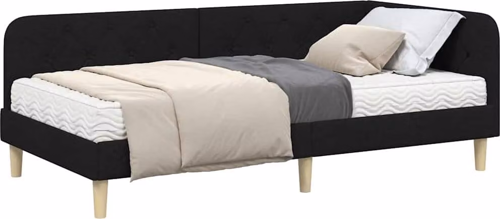 Cornice del letto ad angolo Nero 90 x 190 cm Tessuto