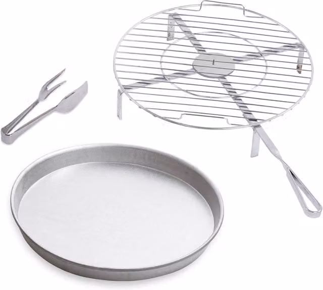 Griglia Barbecue Alfa in Acciaio con Accessori, Diametro: 37 cm, Colore Argento