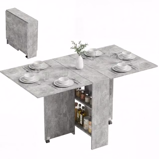 Tavolo pieghevole e regolabile in legno HOMCOM per 4-6 persone con ruote, Grigio, L: 140 cm, P: 75 cm, H: 74 cm