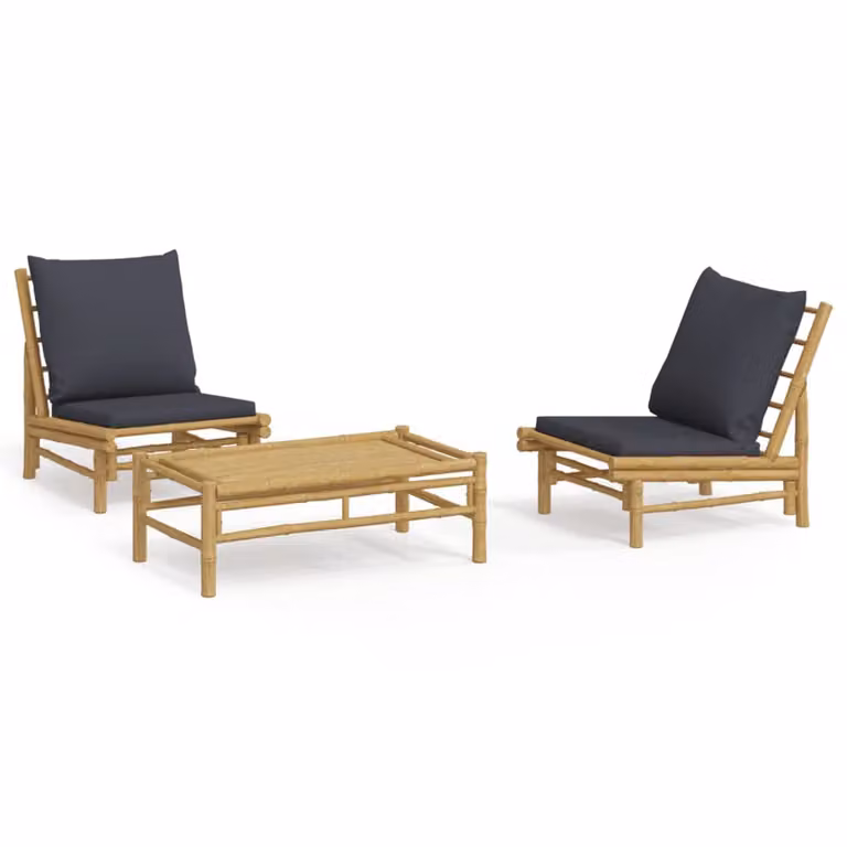 Set Salotto da Giardino 3pz con Cuscini Grigio Scuro Bambù