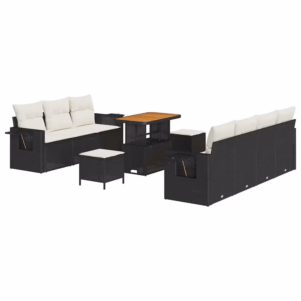 Set Divano da Giardino a L vidaXL 10 Pezzi con Tavolino e Pouf Nero e Beige – 2