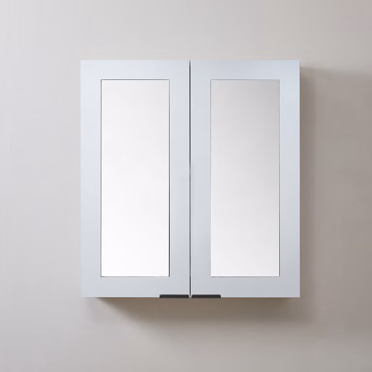 Mobiletto a Specchio da 900mm x 650mm Bianco - Completo di Maniglie con Impugnature a Dito Nere - Cluo