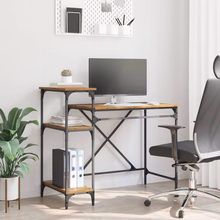 Scrivania da ufficio vidaXL in legno effetto vintage marrone, L 105 x P 50 x H 90 cm