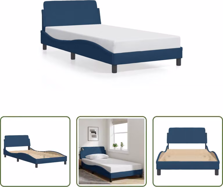 The Living Store Struttura letto con testiera blu 100x200 cm in tessuto