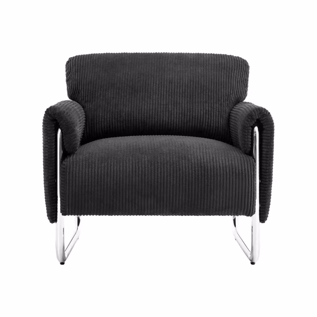 Poltrona vintage SWEEEK in velluto a coste nero con struttura in metallo e braccioli – 2