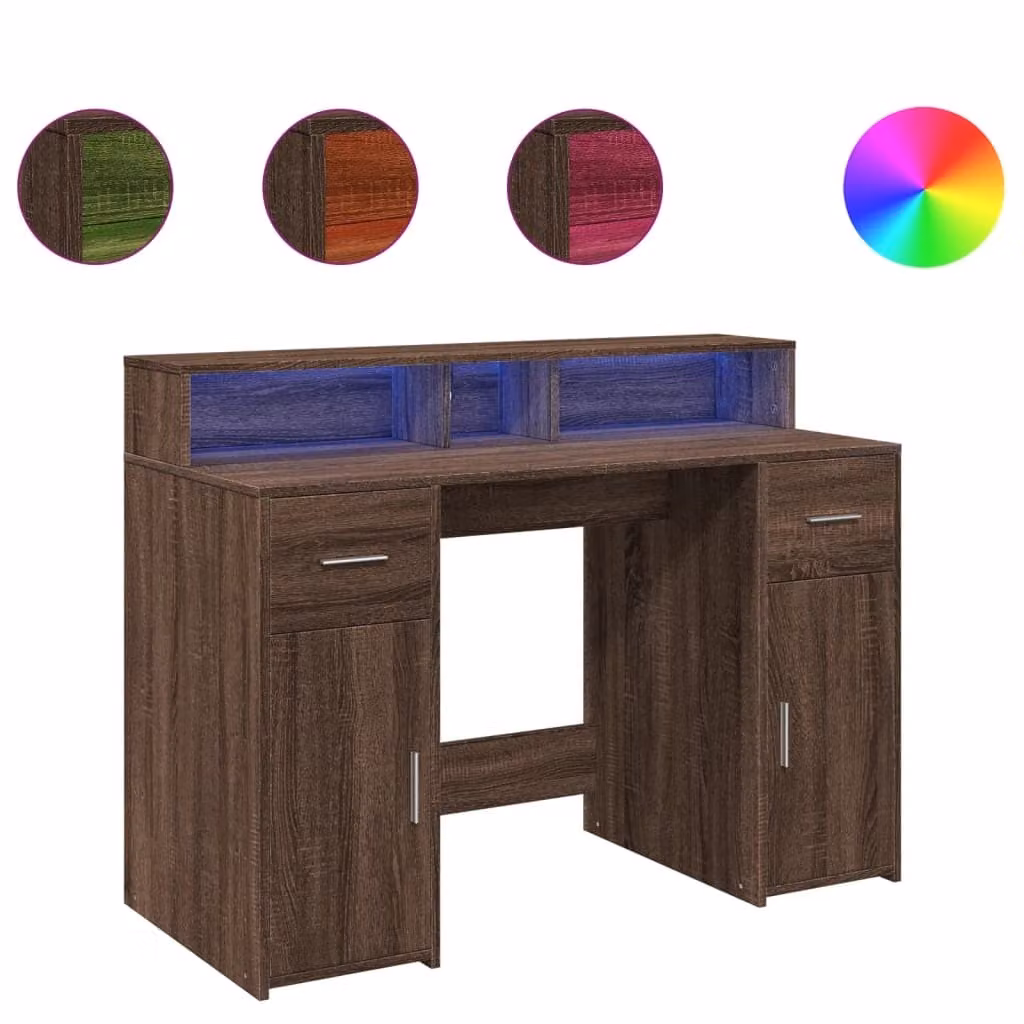Scrivania con Luci LED Marrone Rovere 120x55x91 cm Multistrato