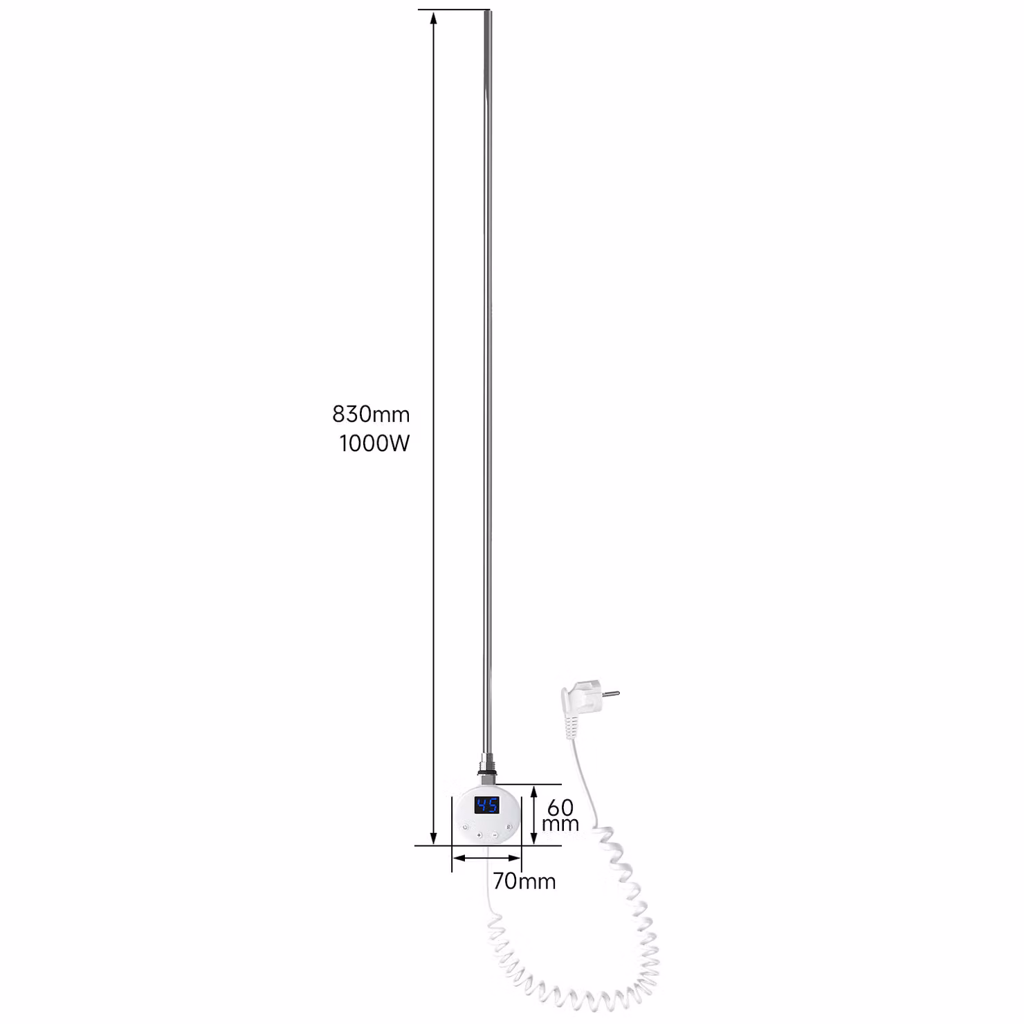 SONNI 1000W Bianco portasciugamani elettrico Barra di controllo della temperatura Termostato tubo di riscaldamento intelligente Display LED Termostato portasciugamani
