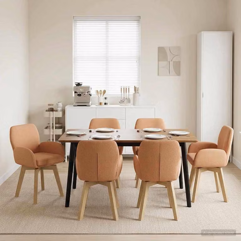 Set di 6 sedie da pranzo girevoli vidaXL in tessuto bouclé beige, L 54 cm x P 58 cm x H 87 cm