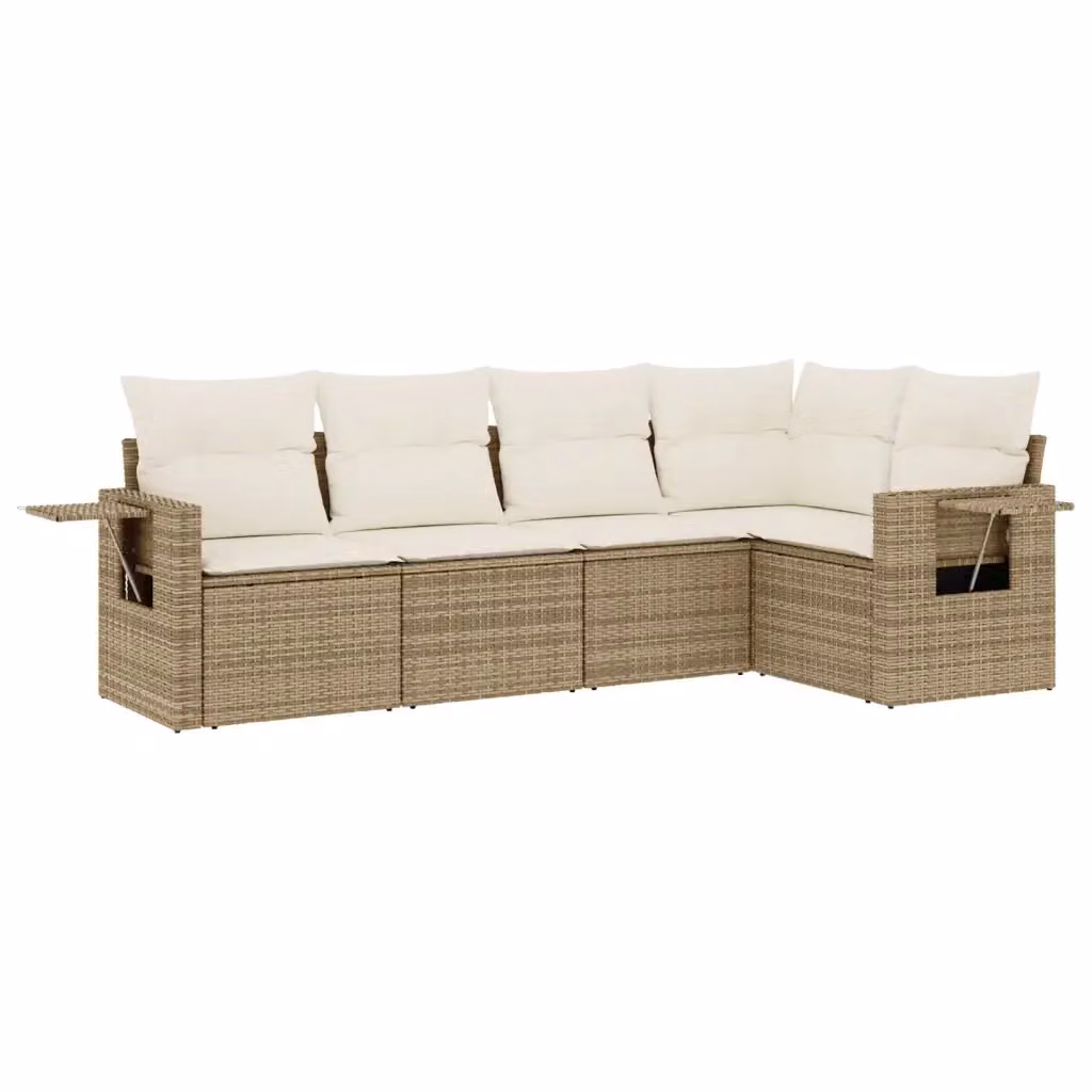 Set Divano da Giardino a L vidaXL in Polyrattan Beige con 5 Pezzi e Cuscini Imbottiti – 2