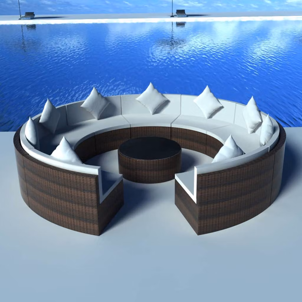 Set Divani da Giardino vidaXL 10 Pezzi in Polyrattan Marrone con Cuscini e Tavolino da Esterno