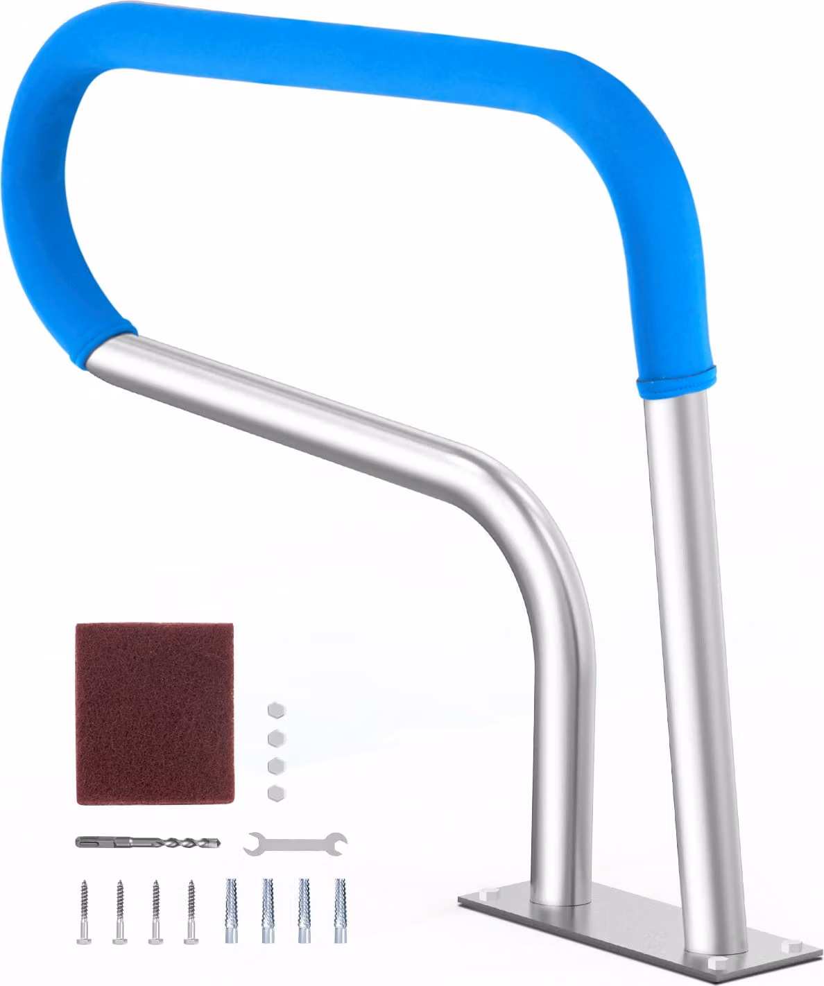 SucceBuy corrimano per piscina, 81,3 x 58,4 cm, acciaio inox, per piscine interne/esterne, ringhiera di sicurezza con piastra di base e accessori