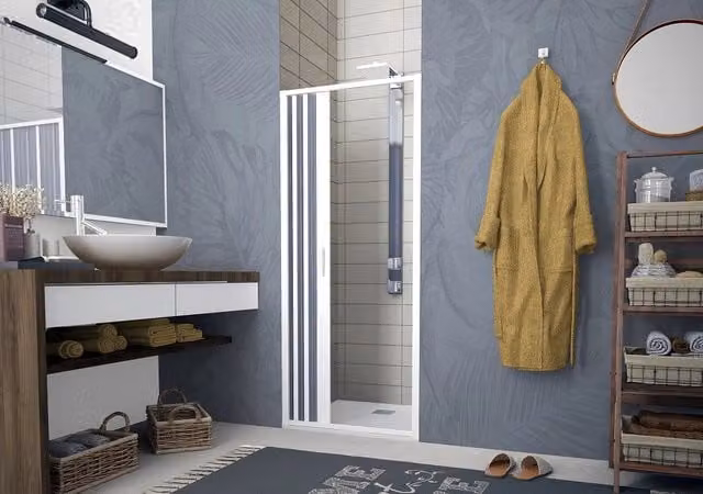 Porta doccia pieghevole laterale Sofly in PVC bianco H: 185 cm, L: 140-120 cm