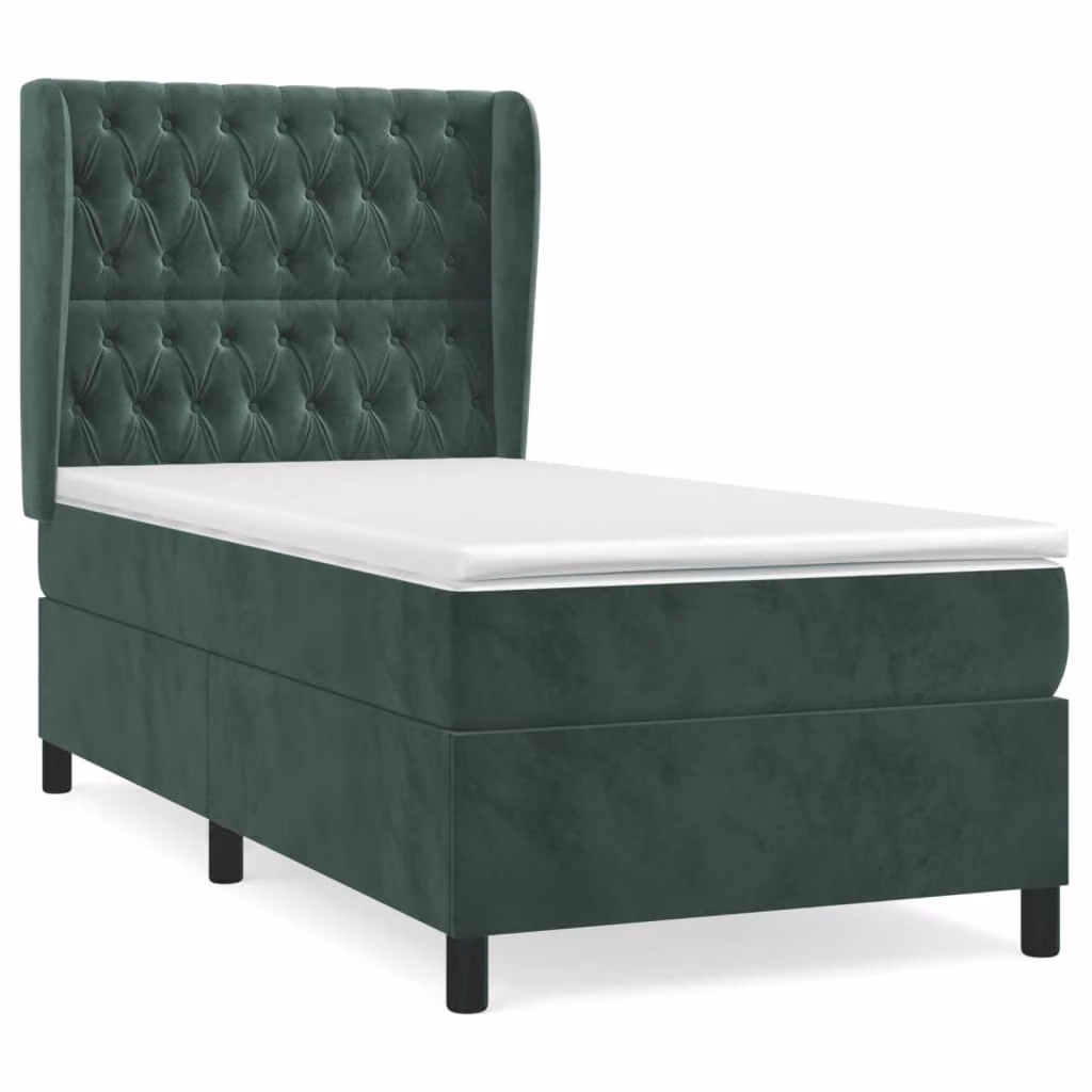 Giroletto a Molle con Materasso Verde Scuro 90x190 cm Velluto