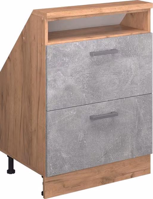 Mobile cucina sottotetto Vicco R-Line Calcestruzzo 60 cm con 2 cassetti, Model 58225